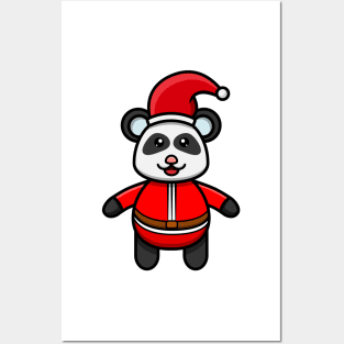 Sticker and Label Of Cute Baby Panda Wearing Santa Costume Posters and Art